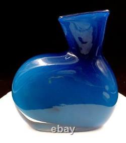 Italian Cased Art Glass Blue Asymmetrical 9 Vase