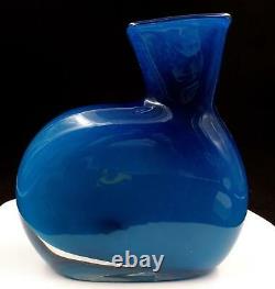 Italian Cased Art Glass Blue Asymmetrical 9 Vase