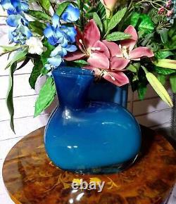 Italian Cased Art Glass Blue Asymmetrical 9 Vase