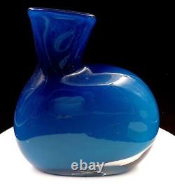 Italian Cased Art Glass Blue Asymmetrical 9 Vase