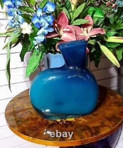 Italian Cased Art Glass Blue Asymmetrical 9 Vase