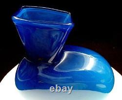 Italian Cased Art Glass Blue Asymmetrical 9 Vase