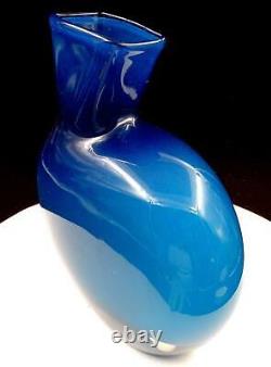 Italian Cased Art Glass Blue Asymmetrical 9 Vase