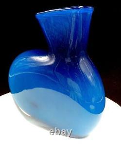 Italian Cased Art Glass Blue Asymmetrical 9 Vase