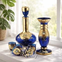 Italian Cobalt Blue Glass Decanter Set with Bud Vase Made In Italy Beautiful Set