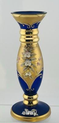 Italian Cobalt Blue Glass Decanter Set with Bud Vase Made In Italy Beautiful Set
