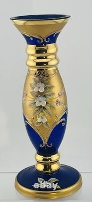 Italian Cobalt Blue Glass Decanter Set with Bud Vase Made In Italy Beautiful Set