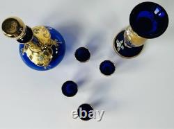 Italian Cobalt Blue Glass Decanter Set with Bud Vase Made In Italy Beautiful Set