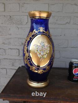 Italian Kobalt blue glass gold gilt relief Floral porcelain italian Vase