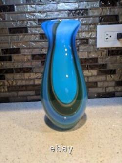 Italian Mid-Century Modern Blue- Gray Murano Art Glass Vase in Style of Oggetti