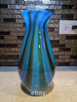 Italian Mid-Century Modern Blue- Gray Murano Art Glass Vase in Style of Oggetti