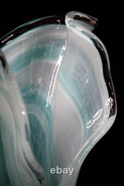 Italian Murano 17 tall Turquoise Blue Art Glass Handkerchief Vase Marbled Motif