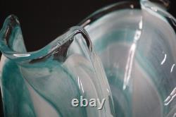 Italian Murano 17 tall Turquoise Blue Art Glass Handkerchief Vase Marbled Motif