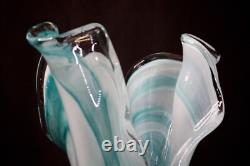 Italian Murano 17 tall Turquoise Blue Art Glass Handkerchief Vase Marbled Motif