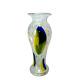 Italian Murano Style White Blown Glass Vase withYellow and Blue Swirl 13.5