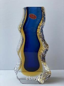 Italy Murano Sommerso Mid Century Modern Textured Art Glass Blue Vase Sculpture