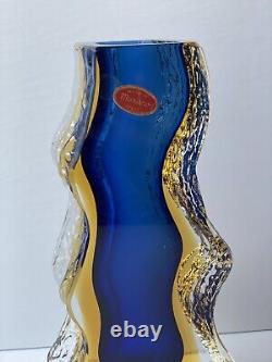 Italy Murano Sommerso Mid Century Modern Textured Art Glass Blue Vase Sculpture