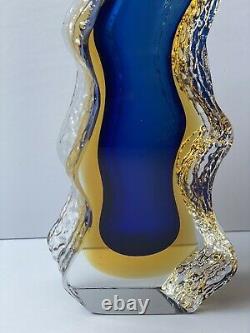 Italy Murano Sommerso Mid Century Modern Textured Art Glass Blue Vase Sculpture