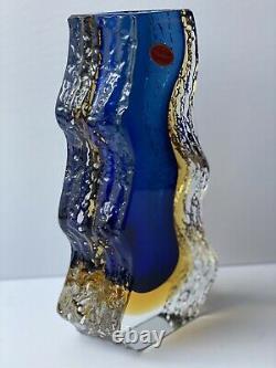 Italy Murano Sommerso Mid Century Modern Textured Art Glass Blue Vase Sculpture