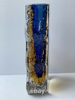 Italy Murano Sommerso Mid Century Modern Textured Art Glass Blue Vase Sculpture