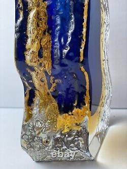 Italy Murano Sommerso Mid Century Modern Textured Art Glass Blue Vase Sculpture