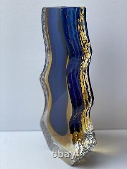 Italy Murano Sommerso Mid Century Modern Textured Art Glass Blue Vase Sculpture