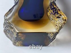 Italy Murano Sommerso Mid Century Modern Textured Art Glass Blue Vase Sculpture