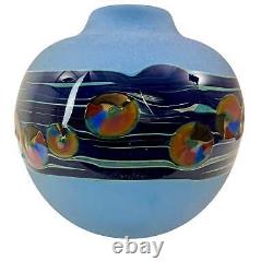 J. Byron Round Blue Art Glass Vase