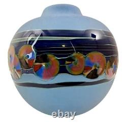J. Byron Round Blue Art Glass Vase