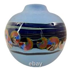 J. Byron Round Blue Art Glass Vase