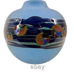 J. Byron Round Blue Art Glass Vase