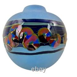 J. Byron Round Blue Art Glass Vase