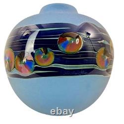 J. Byron Round Blue Art Glass Vase