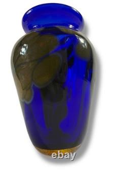 J. MacPherson Signed 1988 Cobalt Blue Studio Art Glass Vase 4¼