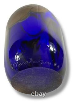 J. MacPherson Signed 1988 Cobalt Blue Studio Art Glass Vase 4¼