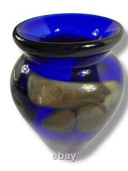 J. MacPherson Signed 1988 Cobalt Blue Studio Art Glass Vase 4¼