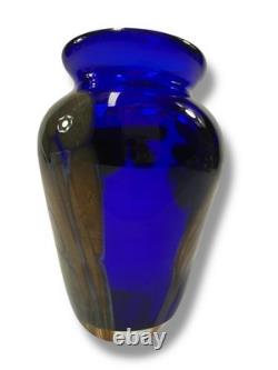 J. MacPherson Signed 1988 Cobalt Blue Studio Art Glass Vase 4¼