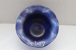 JOHN BARBER Studio Iridescent Cobalt Blue Hanging Hearts Art Glass Vase Ruffled