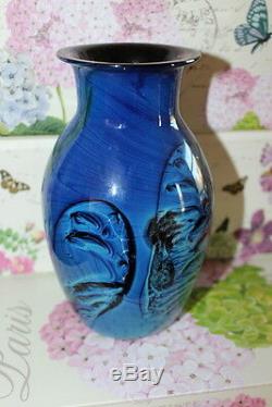 JOSH SIMPSON STUDIO Blue Art Glass Blue Vase Signed and Dated