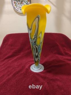 Jack In The Pulpit Yellow White And Blue Art Glass Vase