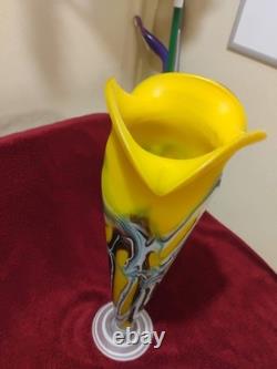 Jack In The Pulpit Yellow White And Blue Art Glass Vase