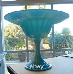 Jade Blue Flared Comport Tazza Northwood 631 Iridescent Stretch Glass Vint 1920