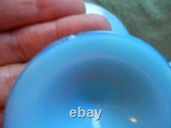 Jade Blue Flared Comport Tazza Northwood 631 Iridescent Stretch Glass Vint 1920