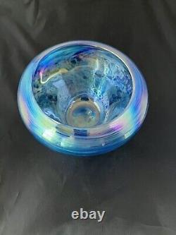 James Alloway Studio Art Glass Vase Exquisite Iridescent Blue Signed