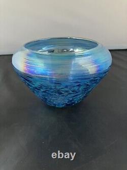 James Alloway Studio Art Glass Vase Exquisite Iridescent Blue Signed