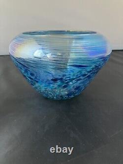 James Alloway Studio Art Glass Vase Exquisite Iridescent Blue Signed