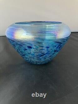 James Alloway Studio Art Glass Vase Exquisite Iridescent Blue Signed