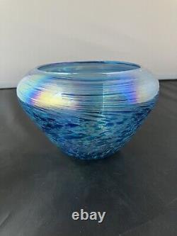 James Alloway Studio Art Glass Vase Exquisite Iridescent Blue Signed