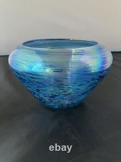 James Alloway Studio Art Glass Vase Exquisite Iridescent Blue Signed