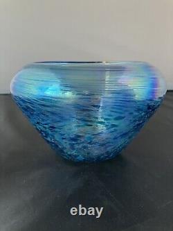 James Alloway Studio Art Glass Vase Exquisite Iridescent Blue Signed